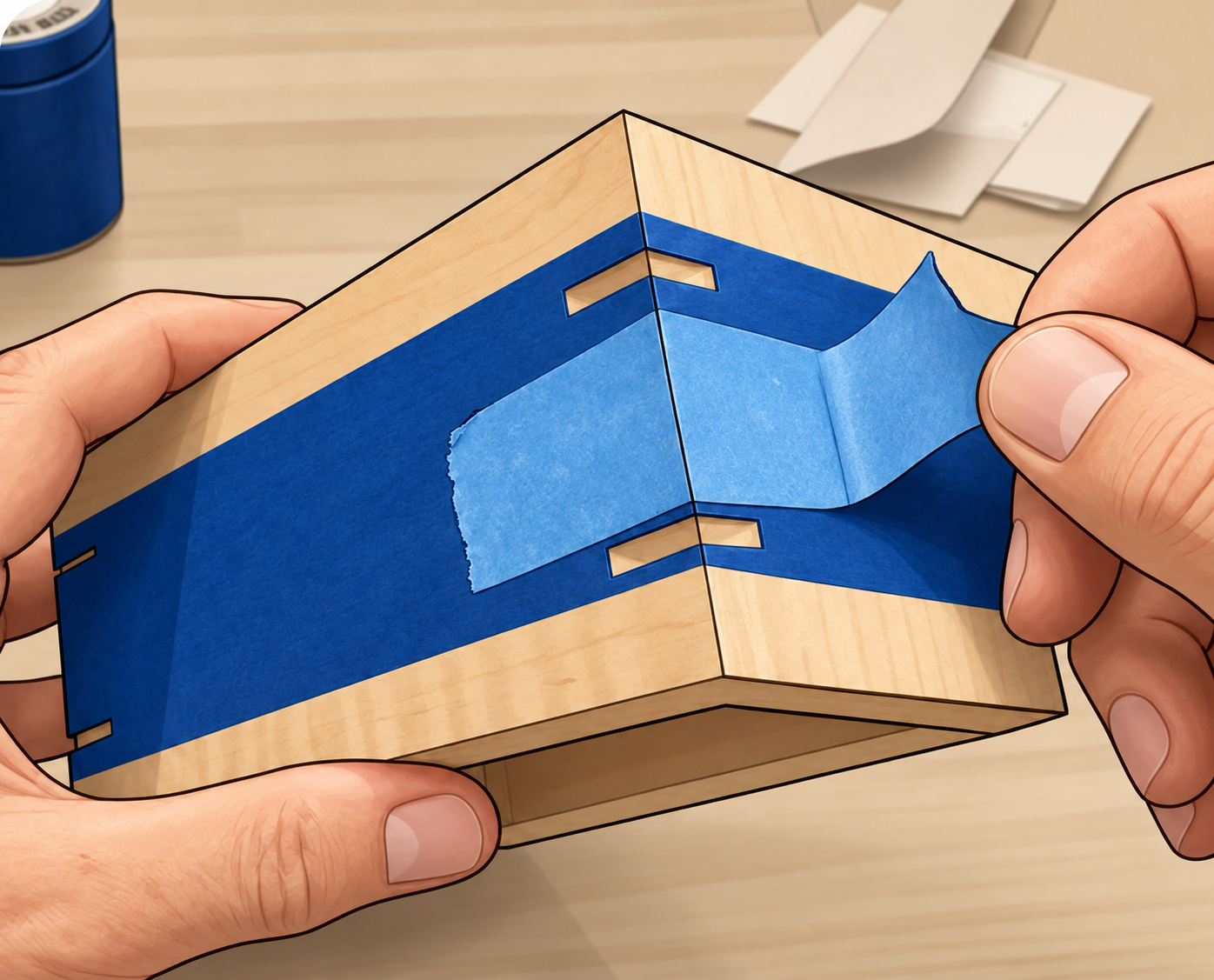 Step 1: Remove tape from corner. Artwork from the approved PDF.