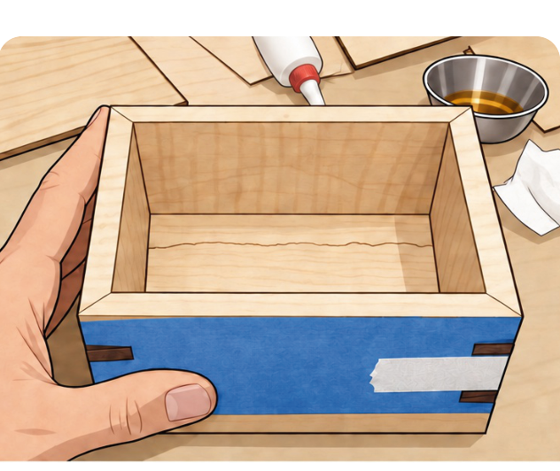 Step 6: Fit the bottom & close the box. Artwork from the approved PDF.