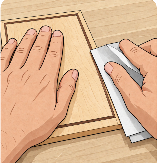 Step 8: Sand and finish the lid. Artwork from the approved PDF.