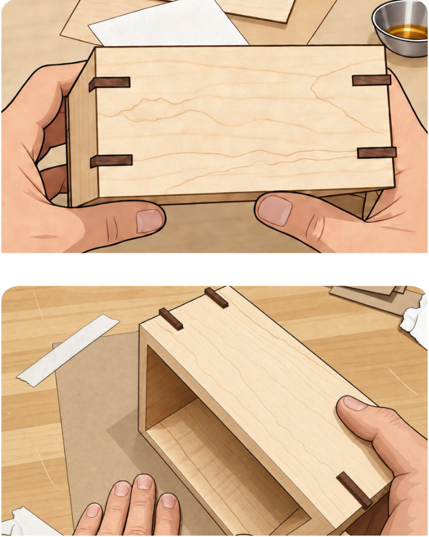 Step 9: Sand the splines flush. Artwork from the approved PDF.